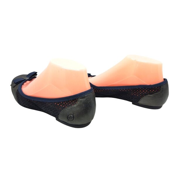 Womens BORN Bow Accent Perforated Eather & Mesh Blue, Metallic Grey Ballet Flats - Picture 6 of 8